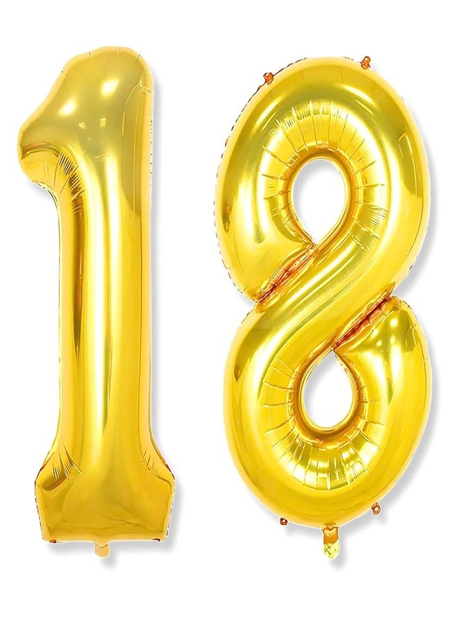 Flyloons 18 number Golden Foil Balloon 16 inch Size Birthday Decoration Items Pack of 2 | 18th Year Balloons | Eighteen - Image 1